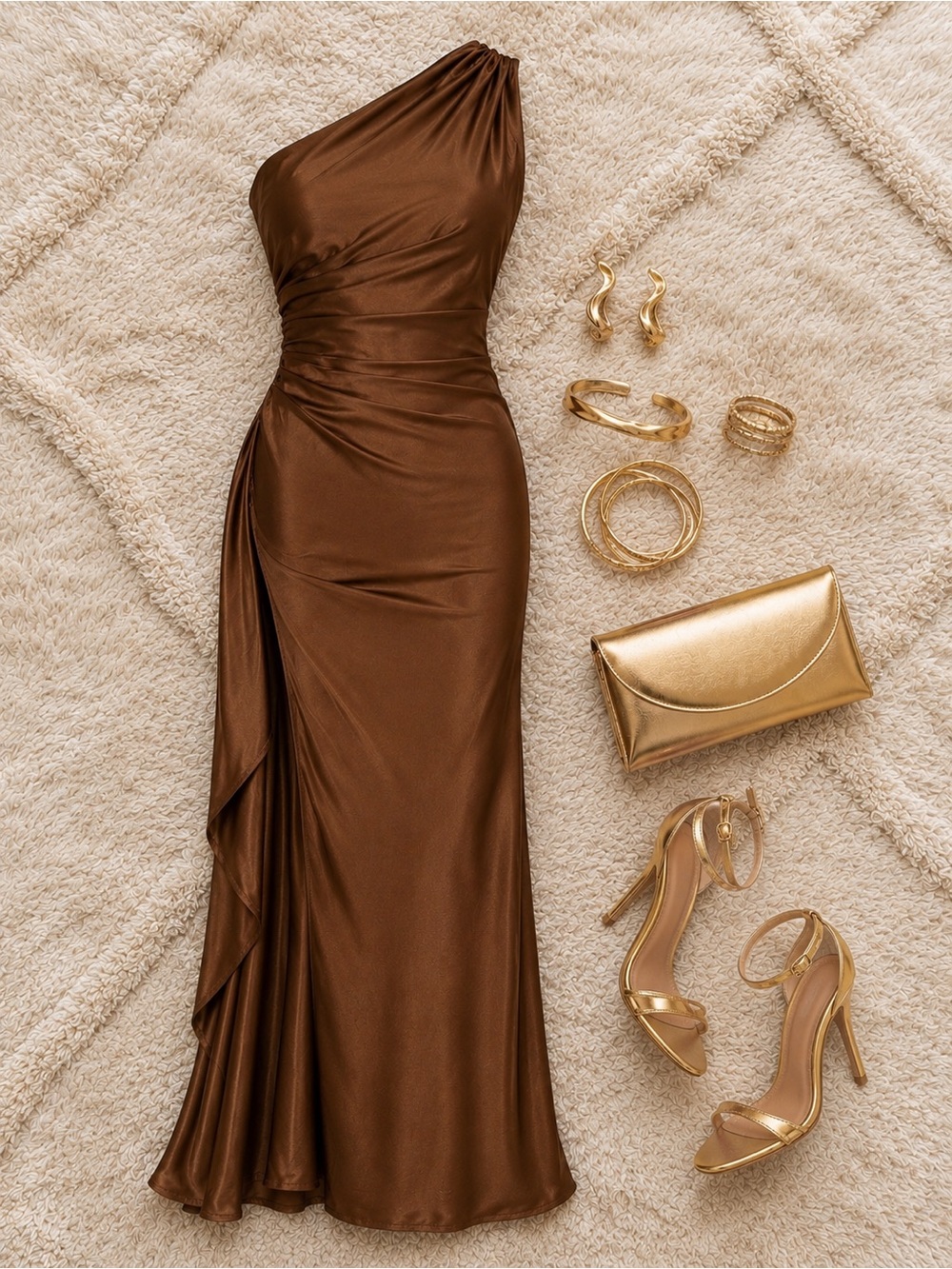 NWT OYS One-Shoulder Satin Maxi Dress – Chocolate Brown | Size Small